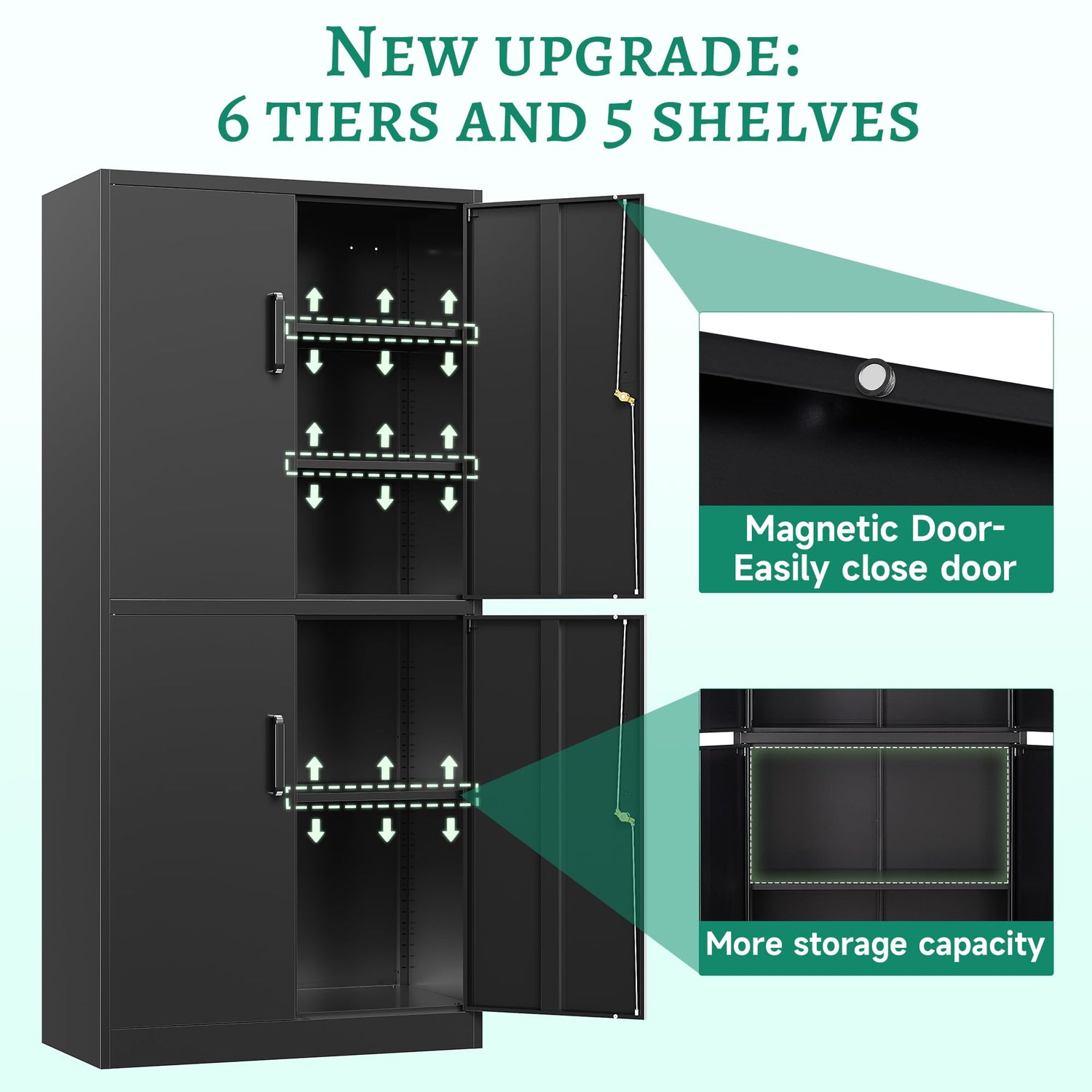 Letaya Metal Storage Cabinet with Lock Door, Adjustable Shelf Steel Cabinets for Office, Home,Pantry,Kitchen,Garage Utility Cabinet (4 Door-Black) Letaya