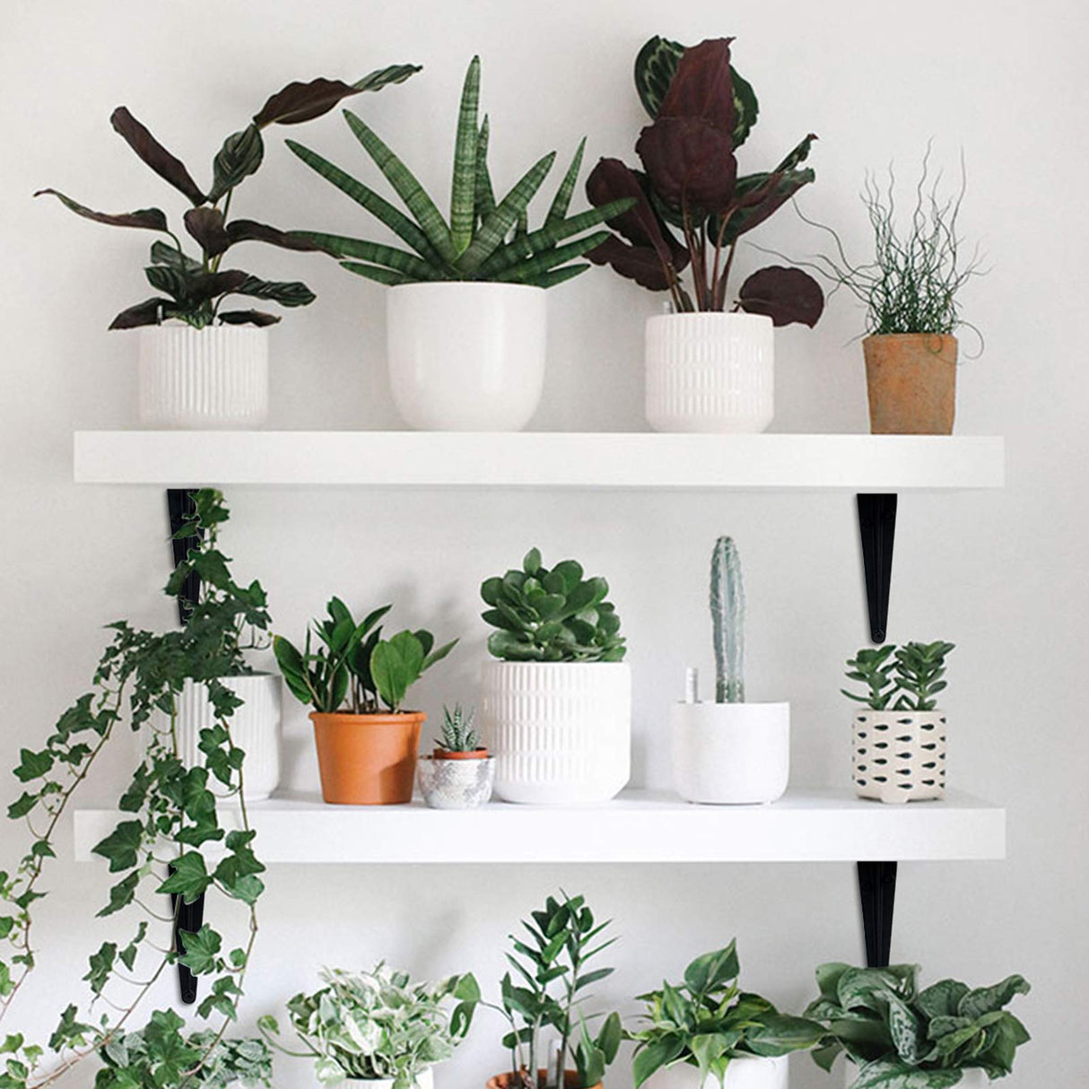 20 Pack Black Shelf Brackets 10 inch, Heavy Duty DIY Floating Wood Shelf Bracket Decorative Rustic L Bracket, J Brackets Metal Joint Angle Bracket Jorohiker