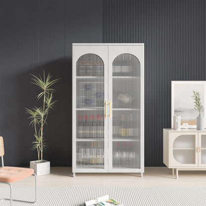 ZONLESON Storage Cabinet with Glass Doors,Metal Cabinet for Living Room,Hallway,Kitchen,Pantry,Glass Cabinet for Display Storage,White Cabinet