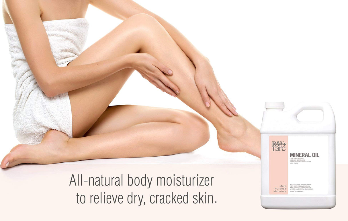 Raw Plus Rare Food Grade Mineral Oil (1gal), Suitable for Bamboo Cutting Board, Butcher Block, Wood, Knife Blade, Cast Iron Tools - Vegan, Enriched Raw Plus Rare