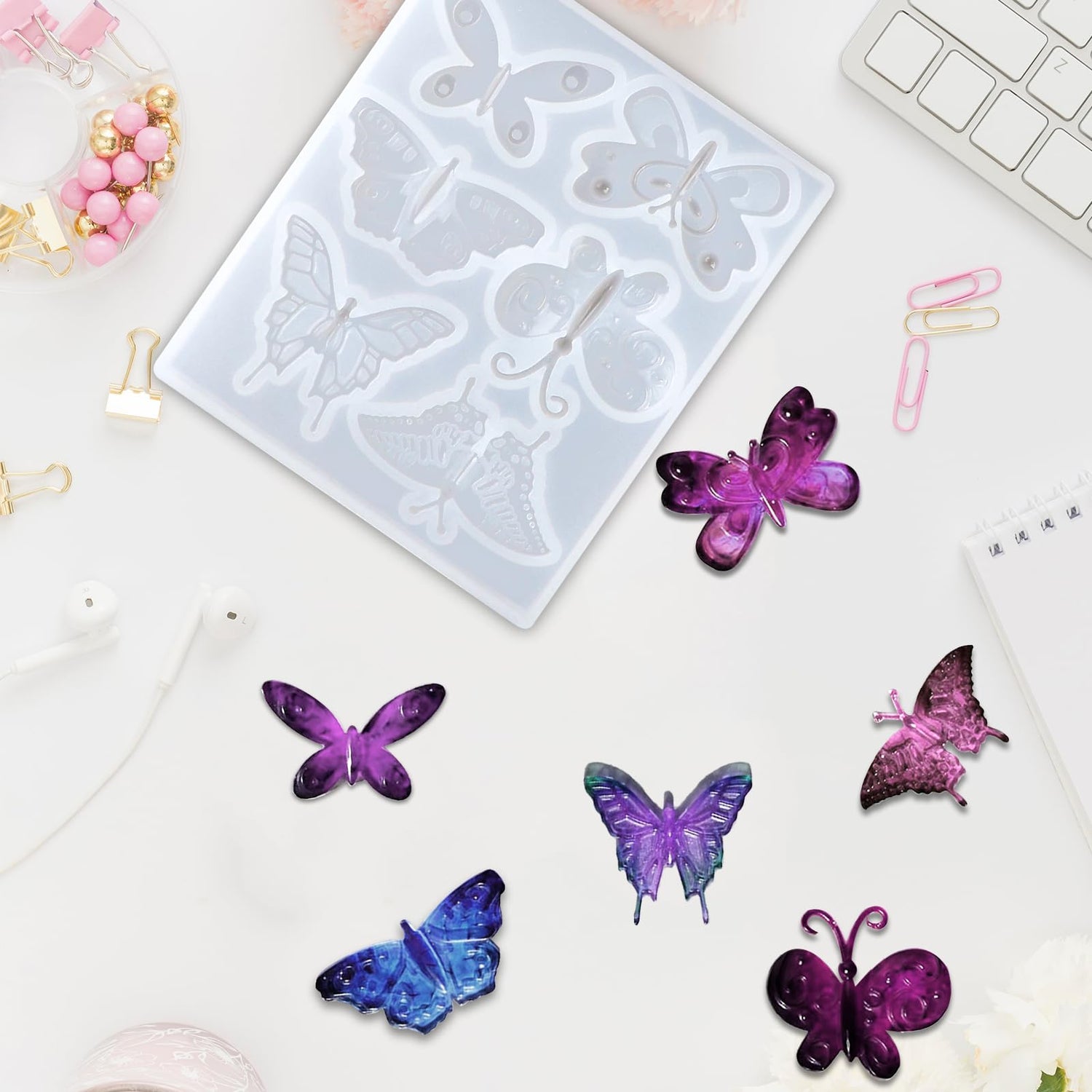 2 Pack Butterfly Epoxy Resin Mold Butterfly Silicone Mold Butterfly Resin Mold 6 Styles Butterfly Jewelry Pendant Mold for Keychain Earring Necklace KALIONE