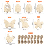 80PCS Wooden Easter Ornaments to Paint, 8 Styles DIY Blank Unfinished Wood Cutouts Ornament for Crafts Hanging Decorations, Egg Rabbit Bunny Sophena