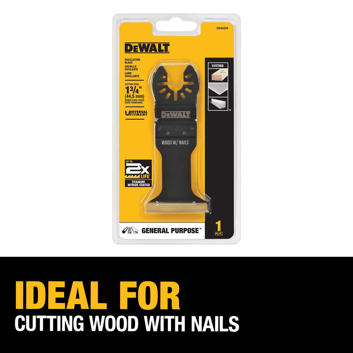 DEWALT Oscillating Tool Blade for Wood with Nails, Wide, Titanium Nitride Coated (DWA4204) , Black DEWALT