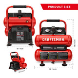 CRAFTSMAN Air Compressor Portable Air Tool Twin Tank 2Gallon, 1/3 HP Oil-Free Max 125 PSI Pressure, Model: CMXECXA0220242, Red Craftsman