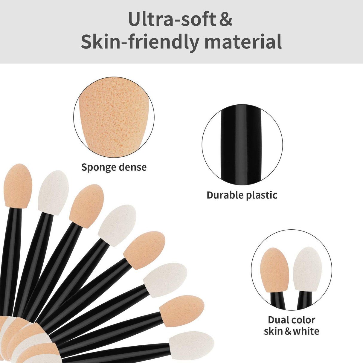 CHEFBEE 80pcs Eyeshadow Applicators with Container, Disposable Dual Sides Eyeshadow Brushes, Eyeshadow Sponge Applicator Makeup Applicators(Black) CHEFBEE