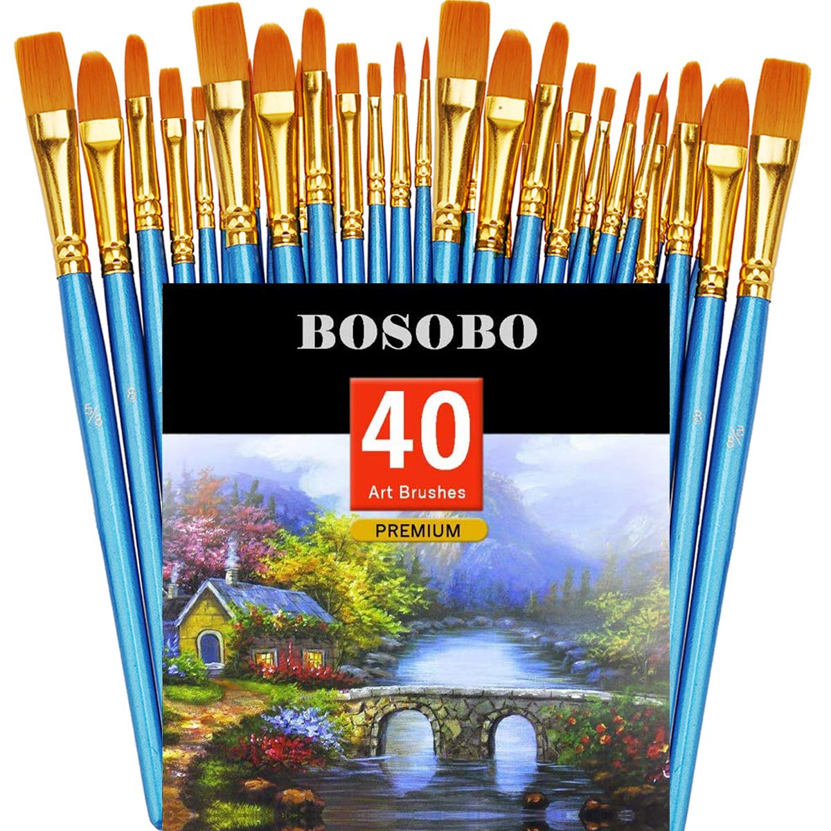 BOSOBO Pointed-Round Paint Brush, 4 Sets of 10 Pieces Fine Tip Nylon Hair Miniature Paint Brushes for Acrylic Oil Watercolor Gouache, Artist Face BOSOBO