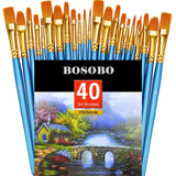 BOSOBO Pointed-Round Paint Brush, 4 Sets of 10 Pieces Fine Tip Nylon Hair Miniature Paint Brushes for Acrylic Oil Watercolor Gouache, Artist Face BOSOBO