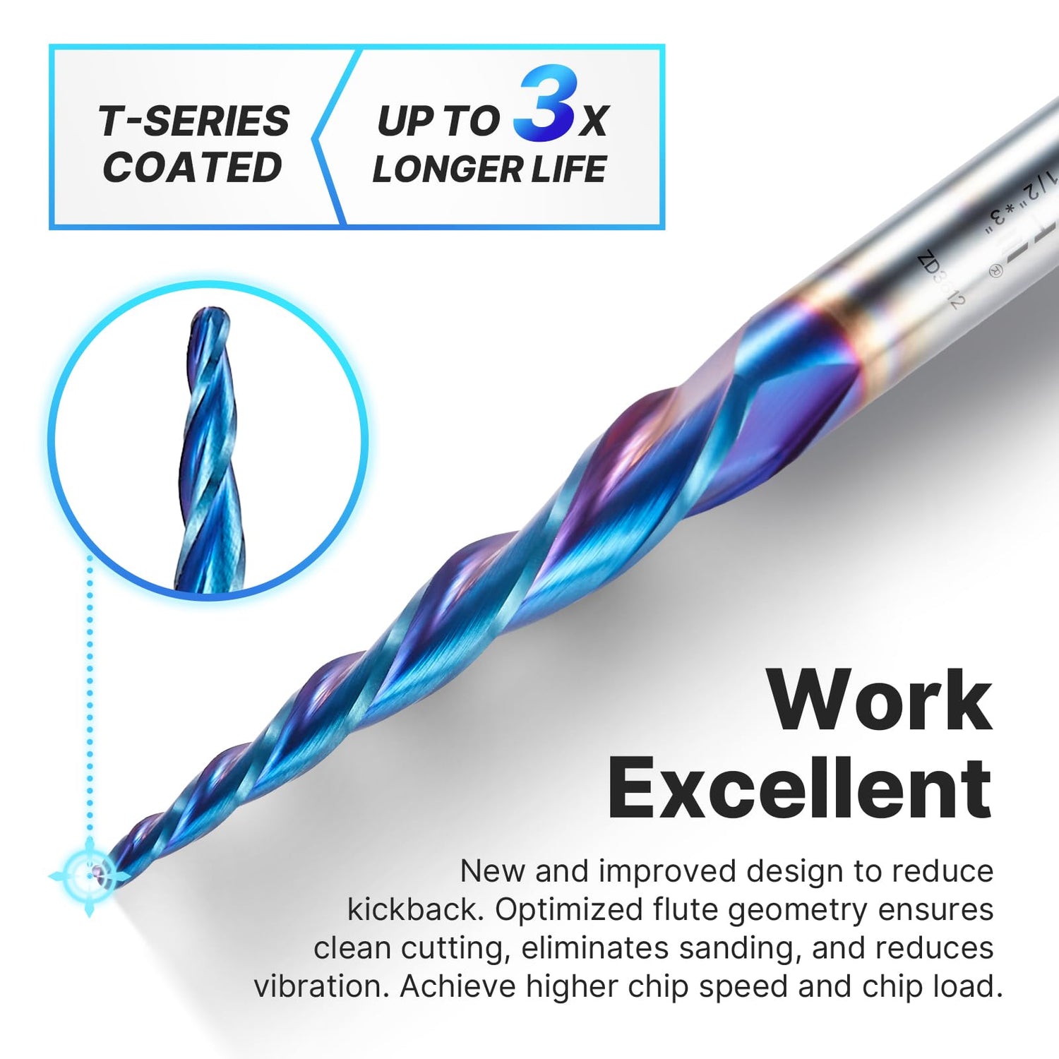 Turnextte 3.6 Deg Spiral Tapered Ball Nose Router Bit for CNC, 3 Flute 1/16 Dia x 1/32 Radius and 1-1/2 inch Cutting Length 1/4 inch Shank with Nano Turnextte