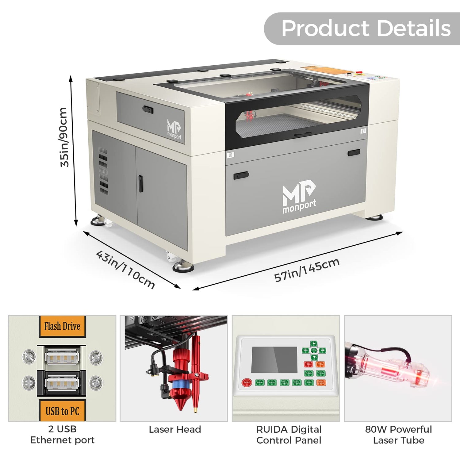 Monport Upgraded Fireproof Auto Focus 100W CO2 Laser Engraver & Cutter with Large Working Area (24" x 40"),with 6L CW-5200 Industrial Water Chiller Monport