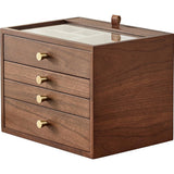CHOSIN Black Walnut Wooden Jewelry Box for Women Classical Solid Wooden 4-Layer with Glass Lid and Pull-out Necklace Storage Layer Watch Necklace CHOSIN