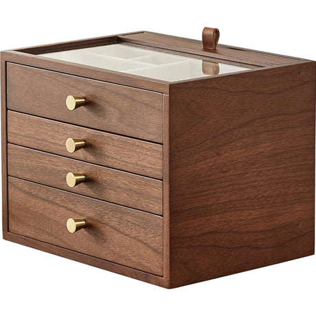 CHOSIN Black Walnut Wooden Jewelry Box for Women Classical Solid Wooden 4-Layer with Glass Lid and Pull-out Necklace Storage Layer Watch Necklace CHOSIN