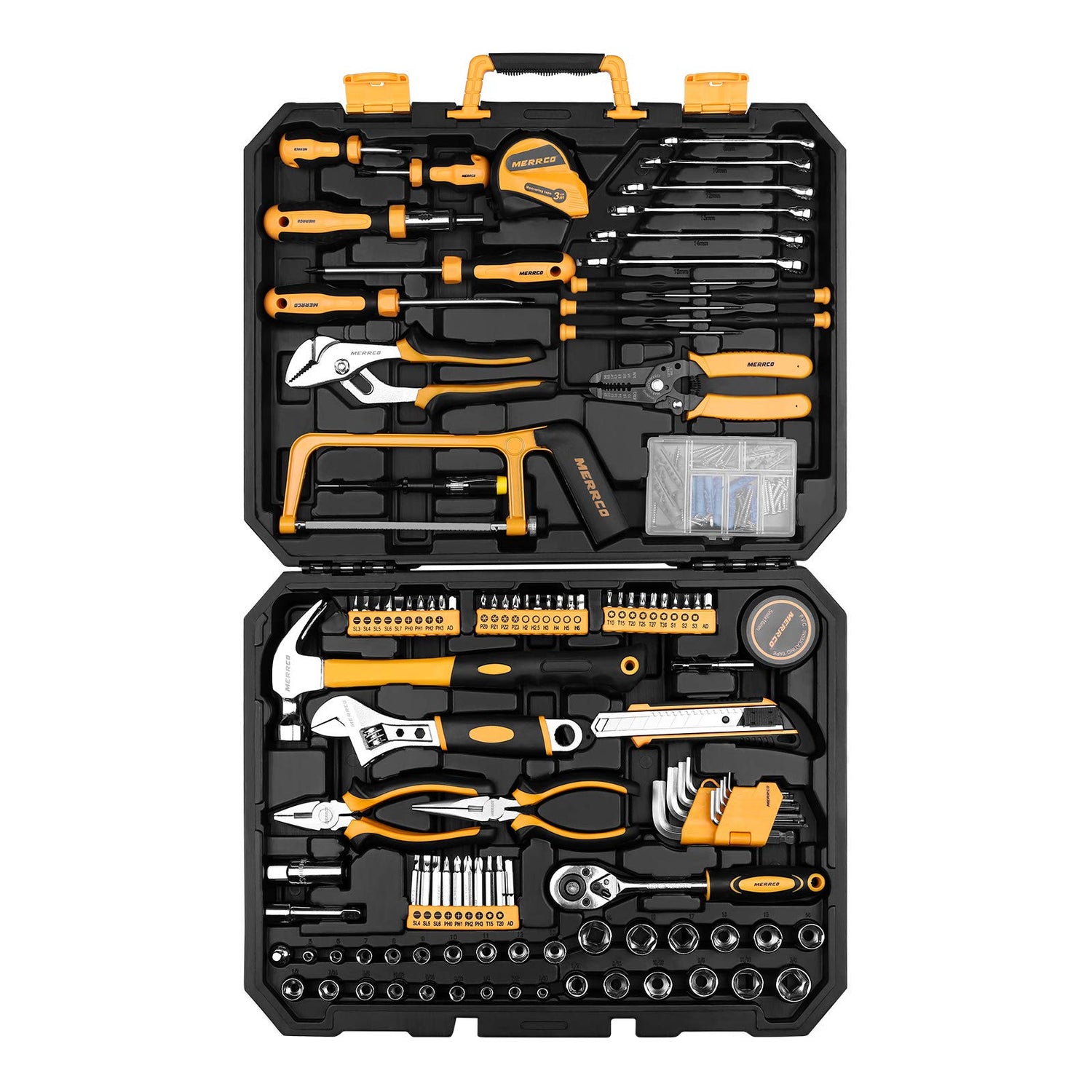 DEKOPRO 198 Piece Home Repair Tool Kit, Wrench Plastic Toolbox with General Household Hand Tool Set DEKOPRO