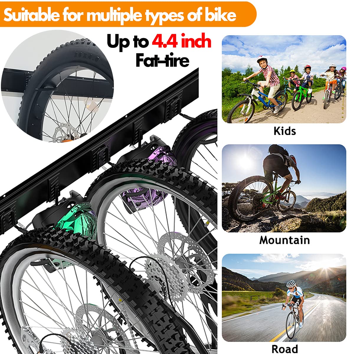 TORACK Bike Storage Rack, 6 Bike Racks & 5 Hooks for Garage, Wall Mount Vertical Bicycles Hanger for Home Space Saving, up to 600lbs, 64-inch TORACK