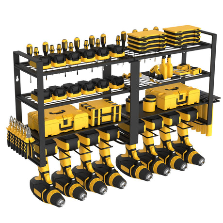 jsyonii Power Tool Organizer-4 Layers Wall Mount Garage Tool Storage Rack, 8 Drill Holder Metal Heavy Duty Tool Storage Rack, Tool Shelf with Pliers jsyonii