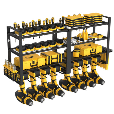 jsyonii Power Tool Organizer-4 Layers Wall Mount Garage Tool Storage Rack, 8 Drill Holder Metal Heavy Duty Tool Storage Rack, Tool Shelf with Pliers