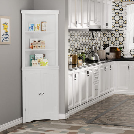 JUMMICO Corner Cabinet Corner Bathroom Cabinet with 2 Doors and 3 Tier Shelves Free Standing Corner Storage Cabinet for Bathroom, Living Room, JUMMICO