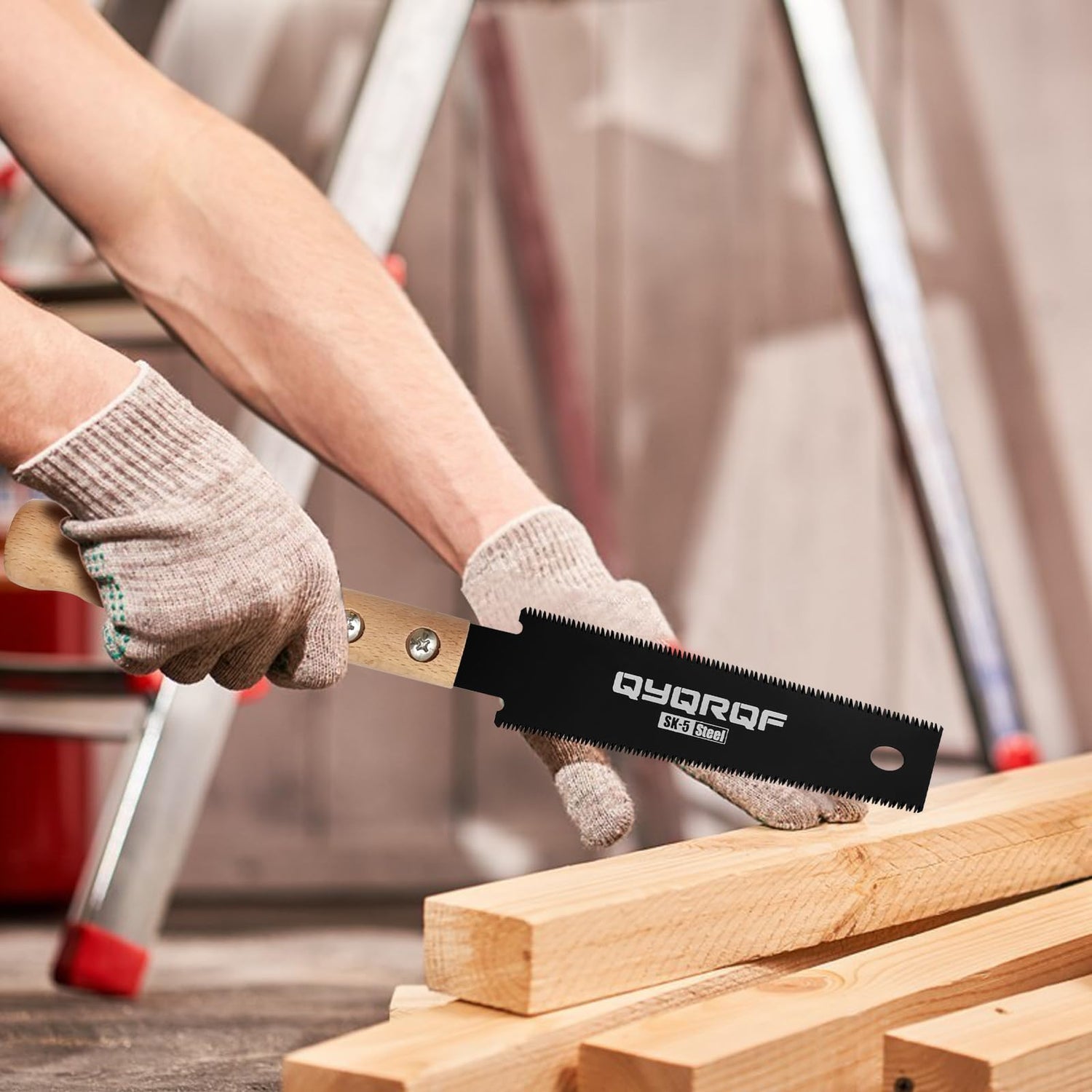 QYQRQF Small Hand Saw, 6 Inch Japanese Pull Saw with Double Edges 15/17 TPI Flush Cut Saw for Woodworking DIY Projects QYQRQF