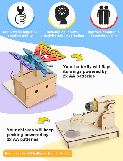 5 Set STEM Kits, STEM Projects for Kids Ages 8-12, 3D Wooden Puzzles, Build and Paint Animal STEM Learning Toys, DIY Educational Science Building