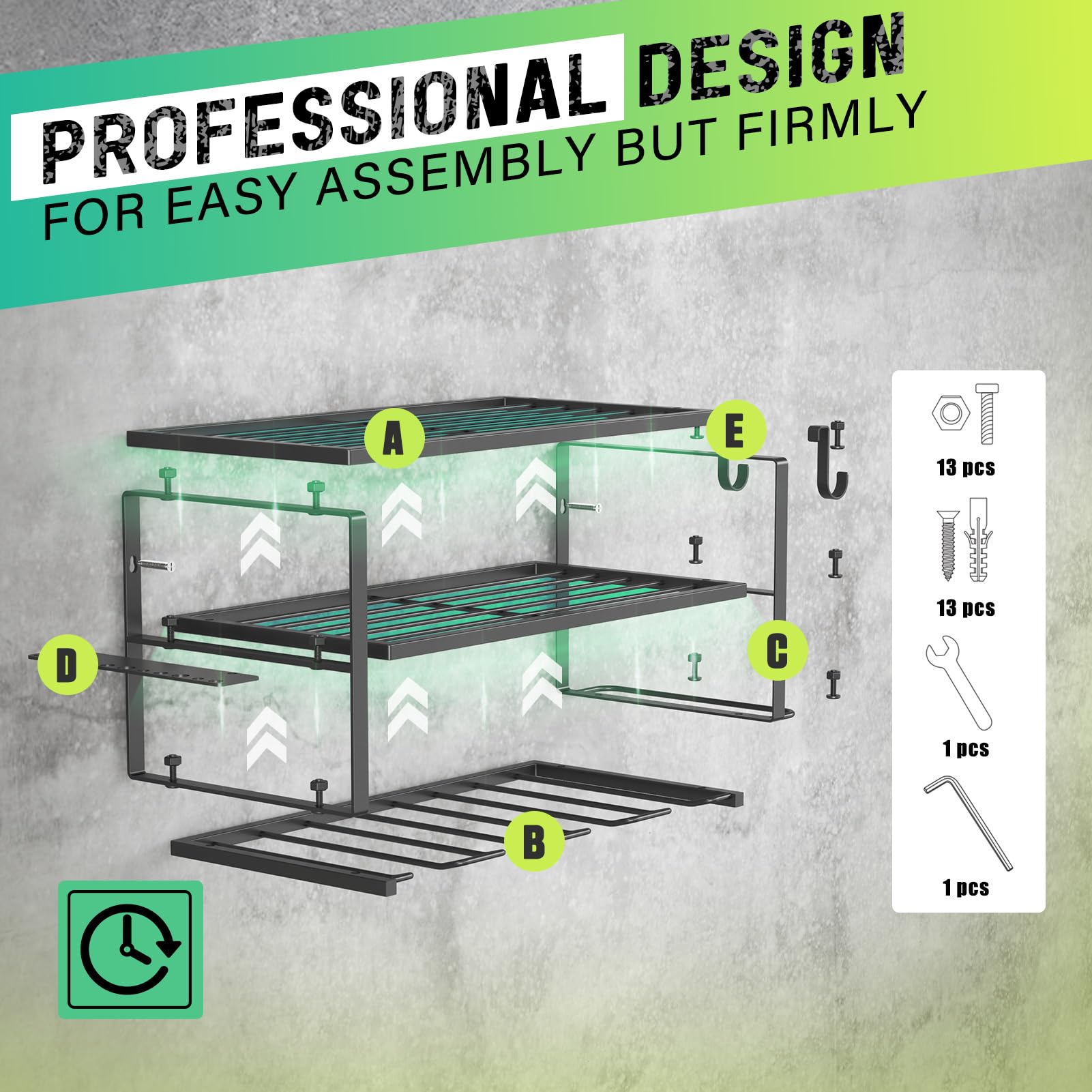 SUNALLY 3-Tier Heavy Duty Steel Power Tool Organizer, Matte Black, 3 Layers Tool Rack Cordless Drill, Floating Shelf Wall Mounted, 4 Drill Holders - WoodArtSupply