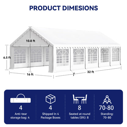 PHI VILLA 32'x16' Outdoor Heavy Duty Party Tent Large Commercial Canopy Wedding Event Shelter Carport with Removable Sidewalls & 4 Storage Bags for