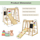 Costzon Indoor Jungle Gym, 8-in-1 Climbing Toys for Toddlers with Slide, Climbing Rock/Net, Monkey Bars, Drawing Board, Abacus Game and Swing, Wooden Costzon