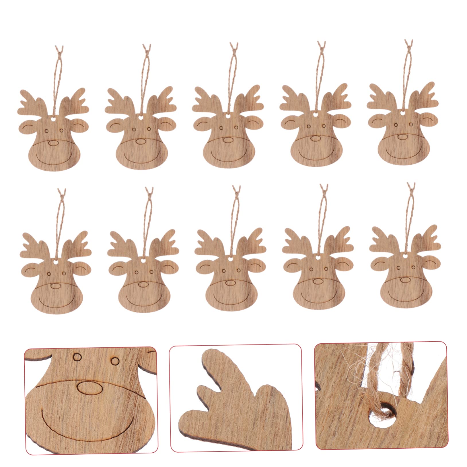 EXCEART 60 Pcs Christmas Deer Pendant Deer Head Wood Cutouts Wooden Deer Head Christmas Ornaments Reindeer Wooden Decor Christmas Tree Decorations - WoodArtSupply