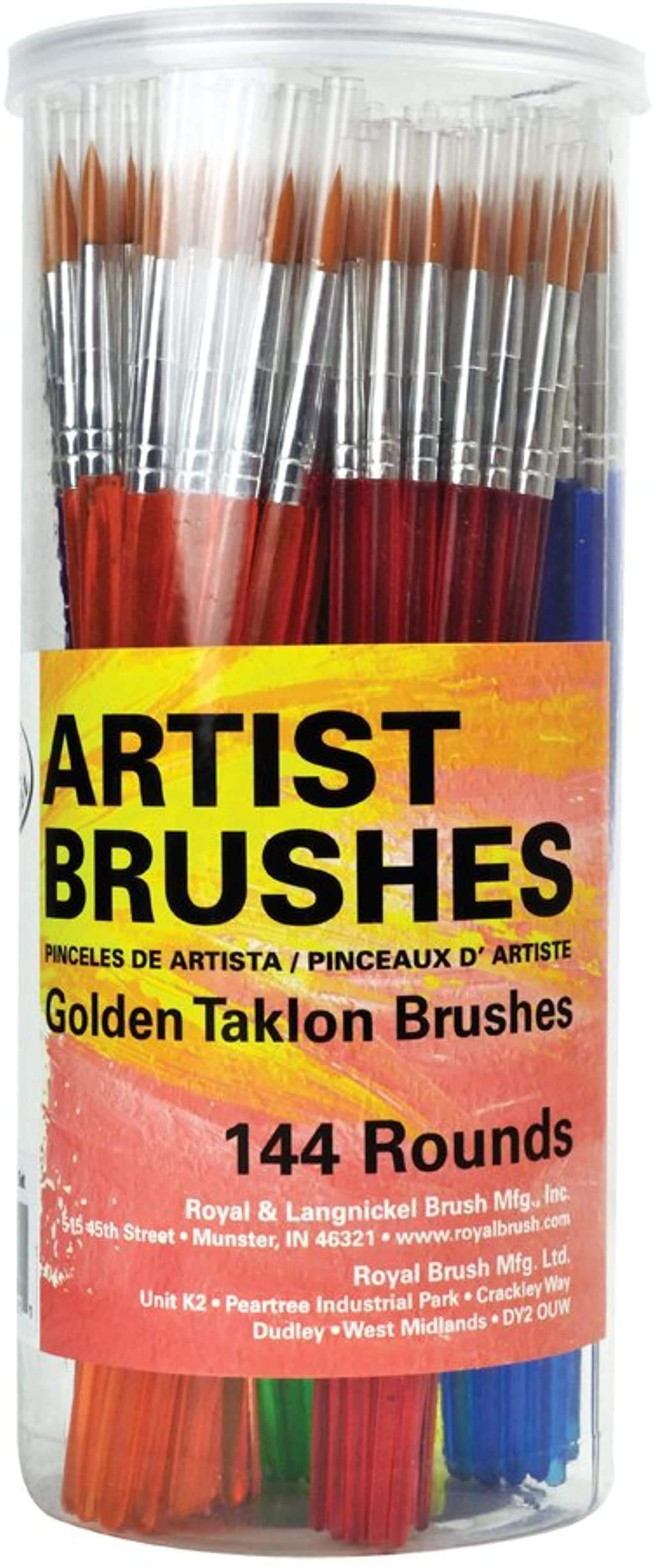 Royal and Langnickel Round Taklon Variety Brushes Classroom Canister Set - Gold (Pack of 144) - WoodArtSupply