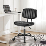 DUMOS Armless Home Office Chair Ergonomic Desk with Comfy Low Back Lumbar Support, Height Adjustable PU Leather Computer Task with 360° Swivel DUMOS