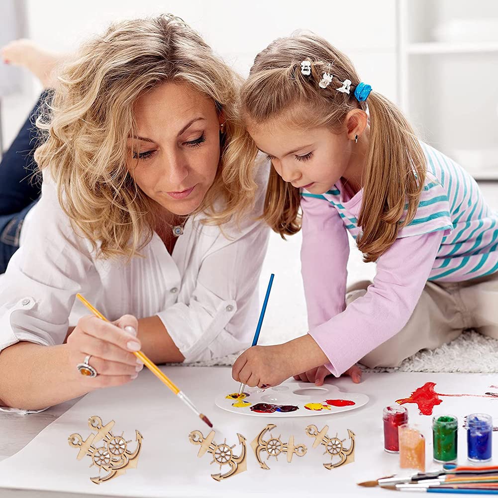 50 pcs Anchor Rudder Wooden Cutouts for Crafts, Unfinished Wood Ornaments DIY Wood Slices with Holes for Ocean Themed Party Kids Crafts Scrapbooking SSYHQAX