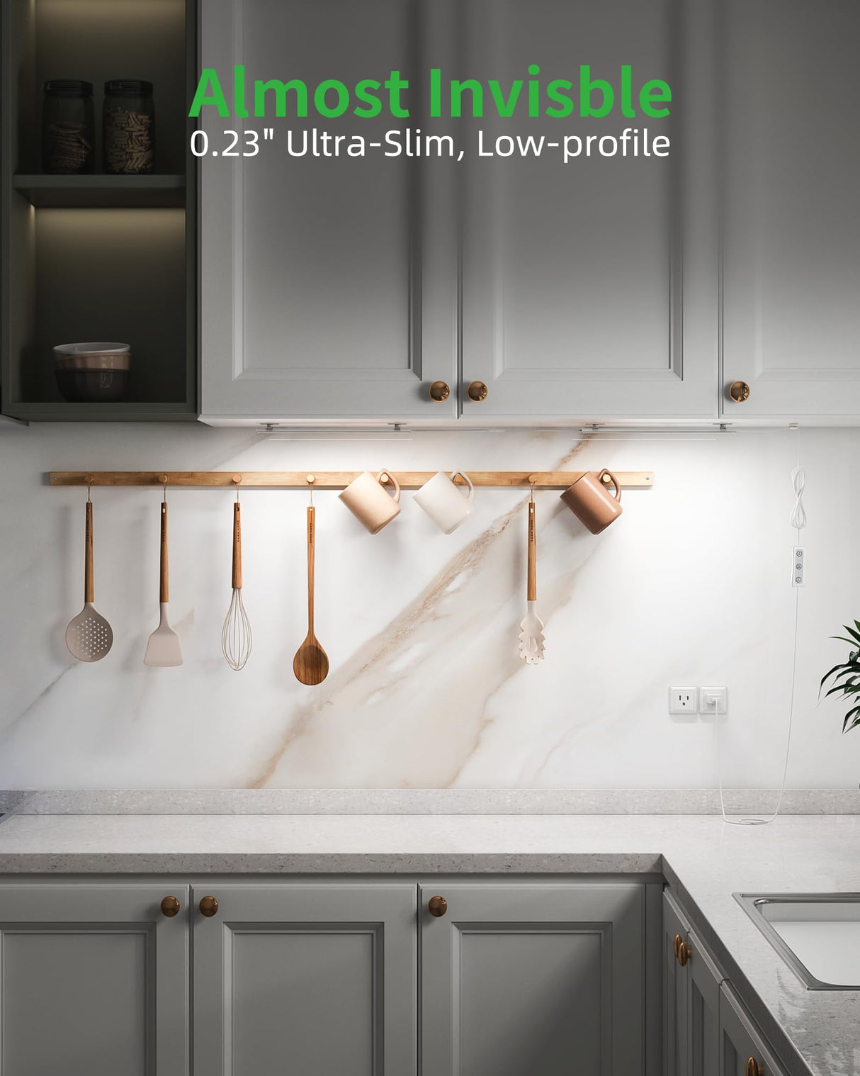 Vovamo Plug-in Under Cabinet Lighting, Dimmable Counter Lights for Kitchen, 2pcs 12 Inch, Cold White 6000K Linkable USB Led Closet Light, Wired Vovamo