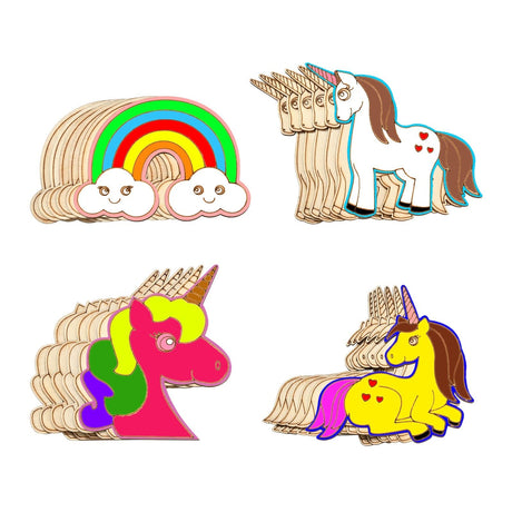 KitBeads 40pcs Unicorn Wood Cutouts Laser Cut Wood Rainbow Unfinished Animal Horse Unicron Wood Piece Ornaments for Crafts DIY Bulk KitBeads