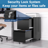 AFAIF 2 Drawer File Cabinet with Lock, Office File Cabinet, Under Desk Small File Cabinet for Home Office, Metal Rolling Vertical Filing Cabinet for AFAIF