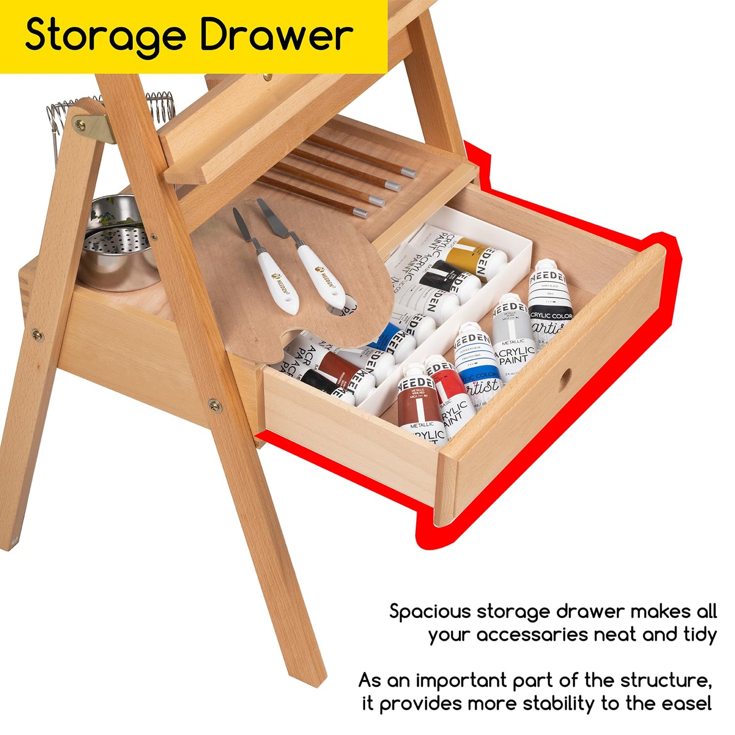 MEEDEN Painting Easel with Storage Drawer, Studio H-Frame Easel- Adjustable (60"~75") Solid Beech Wood Easel Stand for Painting for Adults, Holds - WoodArtSupply