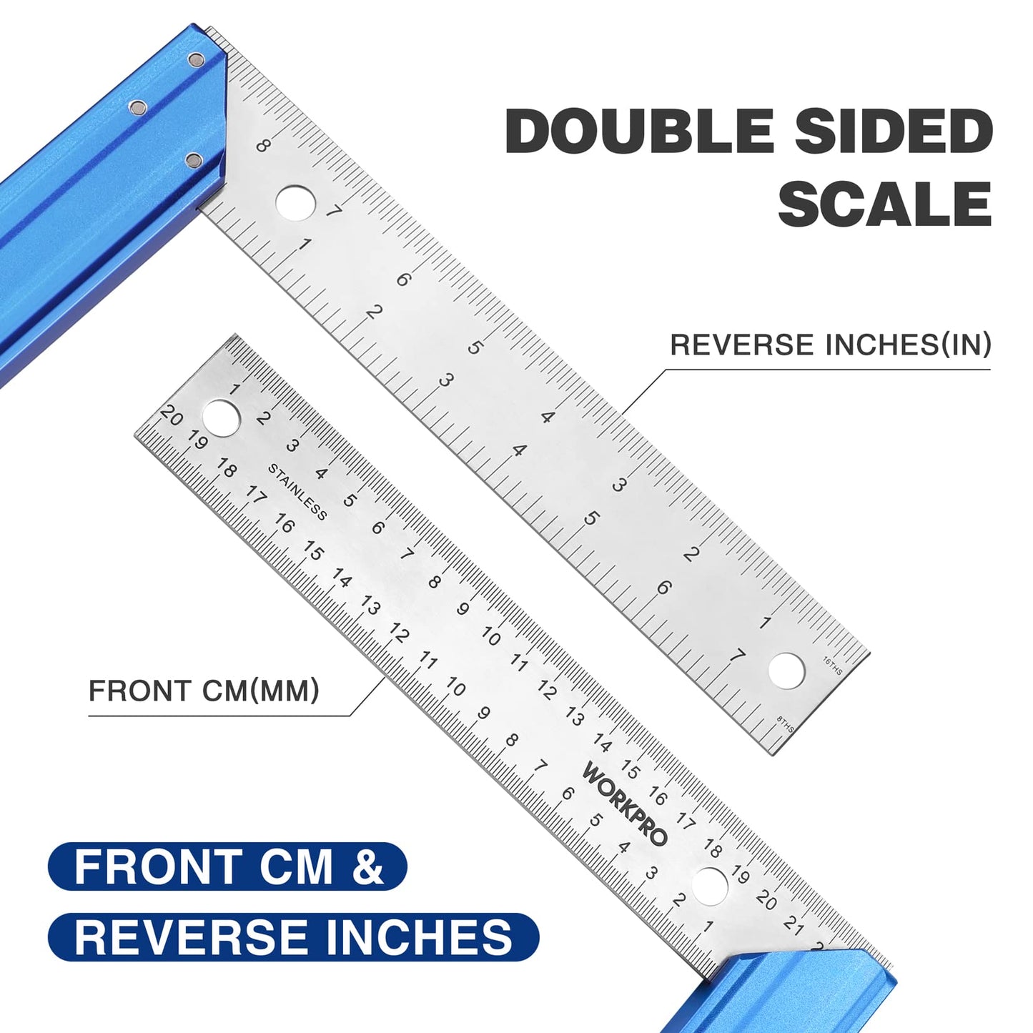 WORKPRO 8 Inch Try Square with Aluminum Handle - Woodworking Square Precision for Professional Carpentry Use & Premium Stainless Steel Ruler - WoodArtSupply