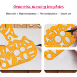 KESAPLAN 9 PCS Geometric Drawings Templates, Drafting Stencils Measuring Tools, Plastic Clear Orange Multi-Function Measuring Rulers with French KesaPlan