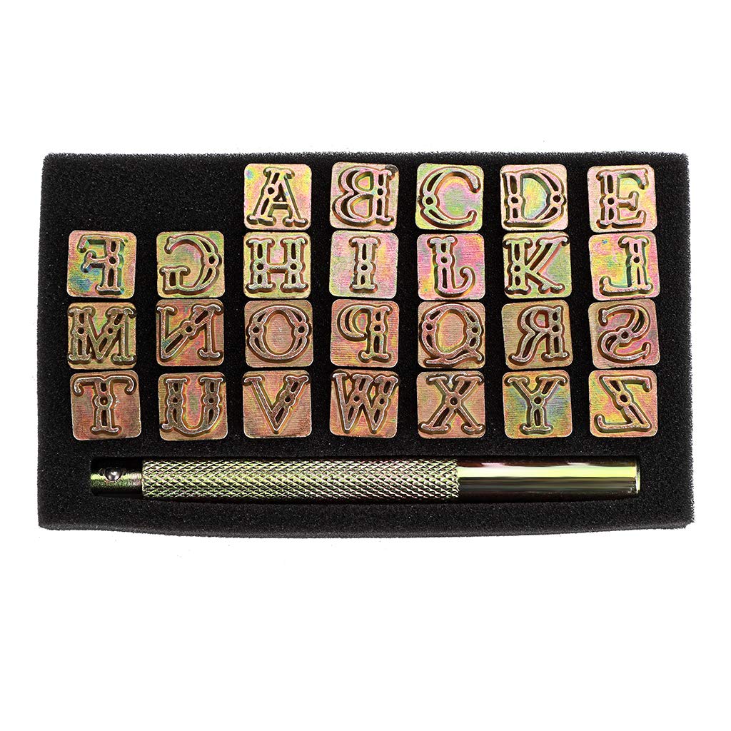 OwnMy Capital Letters Stamp Set, 3/8” / 9.5mm Alphabet Stamp Tools Set Leather Craft Stamping Tools Leather Art Craft Tool (9.5mm - 27pcs) OwnMy