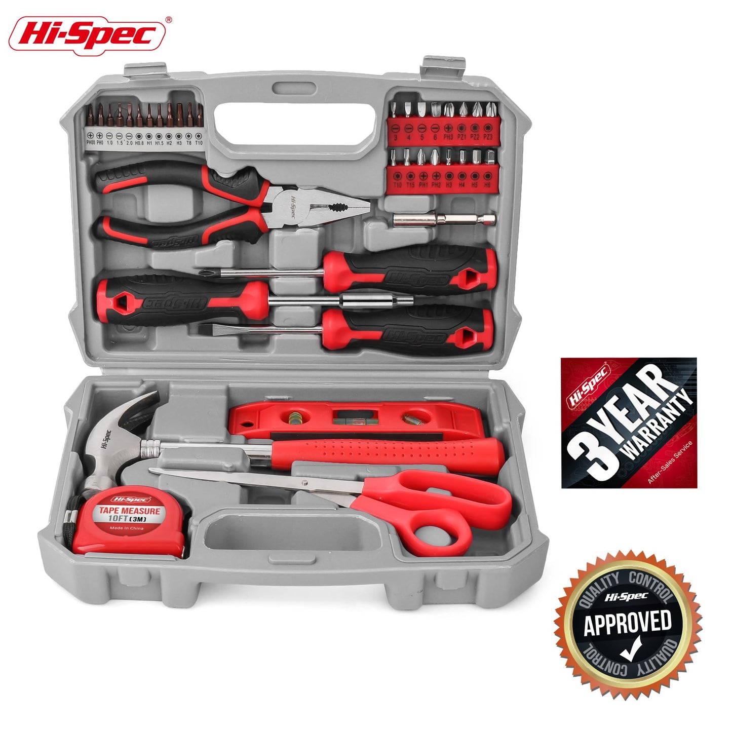 Hi-Spec 42pc Red Household DIY Small Tool Kit. Tool Box Set of Starter Basic Tools Kit for Home & Office - WoodArtSupply