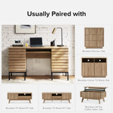 mopio Norwin Executive Desk, Modern Industrial Farmhouse Desks for Home Office, with Sturdy Metal Legs, Fluted Panel Dual Cabinet Soft Close Door, mopio