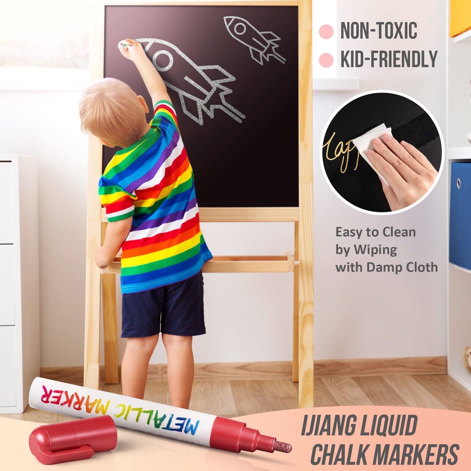 IJIANG Bundle Liquid Chalk Markers Set, 8 Pack Metallic Chalk Markers Pens & 24 Pack Liquid Chalk Markers IJIANG