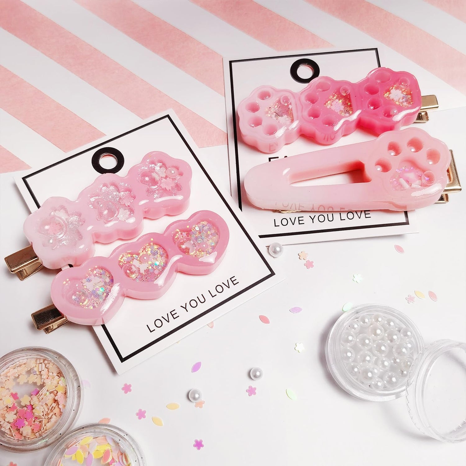 Hair Clips Resin Shaker Molds Set Barrette Pack of 12 Epoxy Silicone Trays Precision Tip Applicator Bottle Kit Bundle FUNSHOWCASE