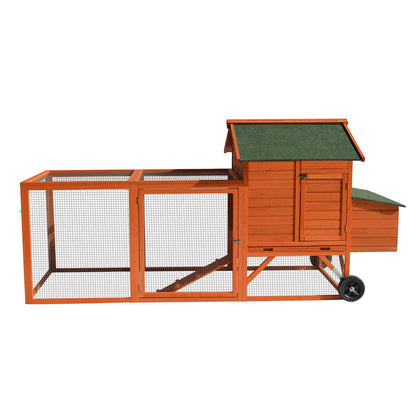 96" Deluxe Large Wooden Chicken Coop Hen House on Wheels Indoor Outdoor Rabbit Hutch Poultry Cage w/Nesting Box and Removable Tray & Ramps