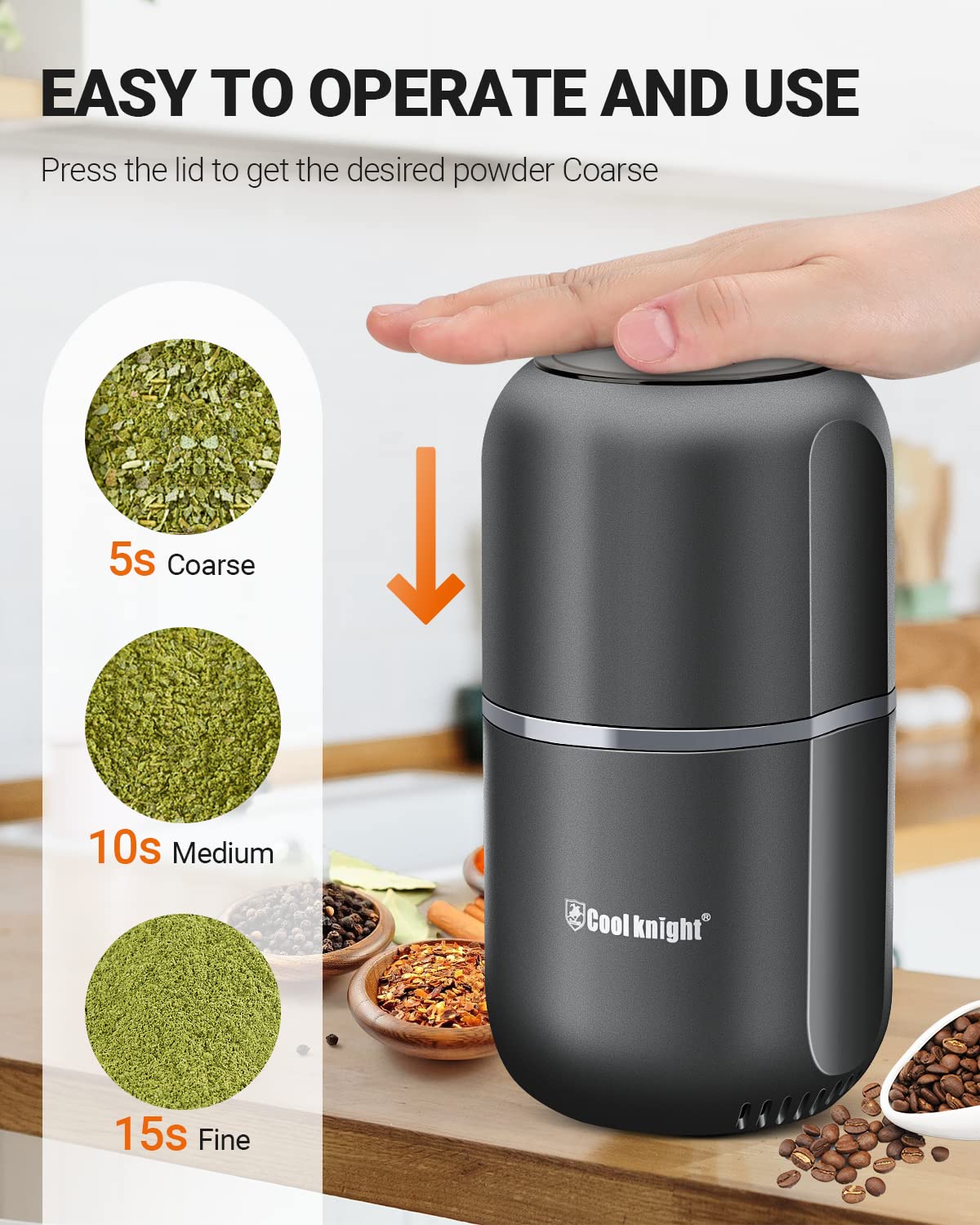 COOL KNIGHT Herb Grinder Electric Spice Grinder [Large Capacity/High Rotating Speed/Electric]- Electric Grinder for Spices and Herbs (Grey 2) COOL KNIGHT