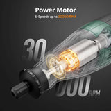 DEPSTECH Cordless Rotary Tool Kit, 8V 2.0Ah Rechargeable Battery, 30000RPM 5-Speed Multi Power Carving Tools, 127Pcs Accessories, Shield Attachment, DEPSTECH