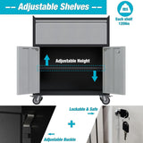 Waqiv Rolling Garage Storage Cabinet with Door and Drawer, Lockable Metal Tool Cabinet on Wheels for Garage, Home, Office, Black & Gray, Assembly Waqiv