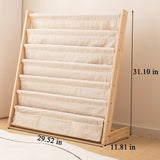 ChubanCraft Kids Wooden Bookshelf - 6-Tier Natural Pine Bookrack with Canvas Storage ChubanCraft