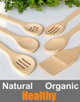 ECOSALL Healthy Wooden Spoons For Cooking Set of 6. Safe and Reliable Cooking Utensils for Kitchen – 100% Natural Nonstick Wood Spatula Spoon For ECOSALL