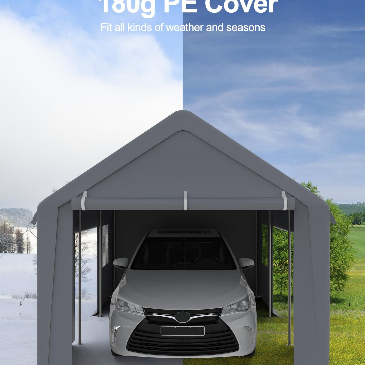 DEXSO Carport 10'x20' Portable Garage, Reinforced Steel Poles and 180g PE Heavy Duty & Waterproof Canopy, 4 Roll-up Doors, 4 Ventilated Windows, for DEXSO