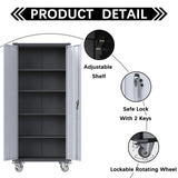 Waqiv 71'' Locking Metal Cabinet with 2 Door and 4 Adjustable Shelves, Heavy Duty Garage Storage Cabinet on Wheels, Rolling Tool Cabinets for Utility Waqiv