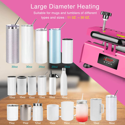 Easydiy 110 V Portable Tumbler Heat Press Machine Pink Mug Machine for 30 OZ 20 OZ 16 OZ Straight Sublimation Blanks Skinny Tumbler 15 OZ 11 OZ