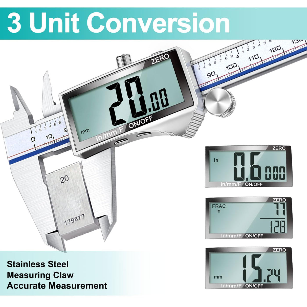 Kynup Digital Caliper, Caliper Measuring Tool with Large LCD Screen, Micrometer Caliper, Stainless Steel, Screen Splash Proof, Easy Switch from Inch Kynup